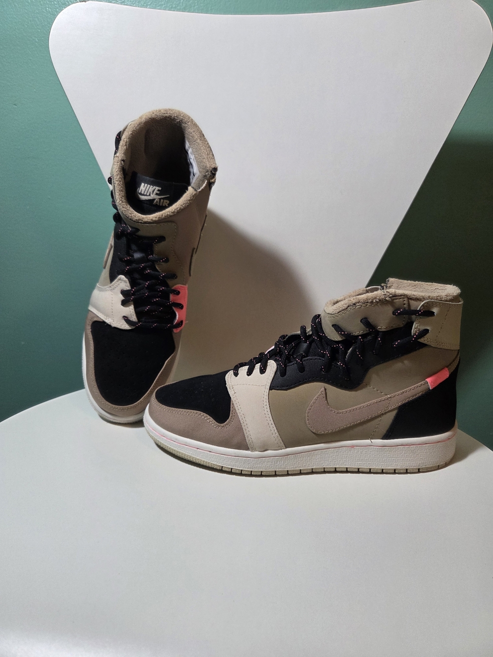 Nike Air Jordan High-Top Sneakers in Black, Tan, and Pink Accent
